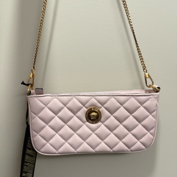 NWT VERSACE La Medusa Nappa Leather Quilted Baguette Crossbody Bag Light Pink - Picture 5 of 12